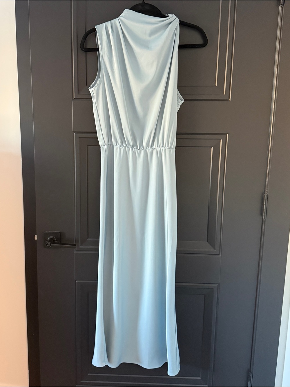 Blue Satin Sleeveless Bridesmaid/Formal Midi Dress